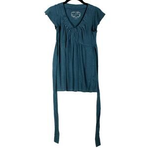 Summer V-neck Tie Back Blue color Blouse Top Women's Hillard & Hanson Casual XS